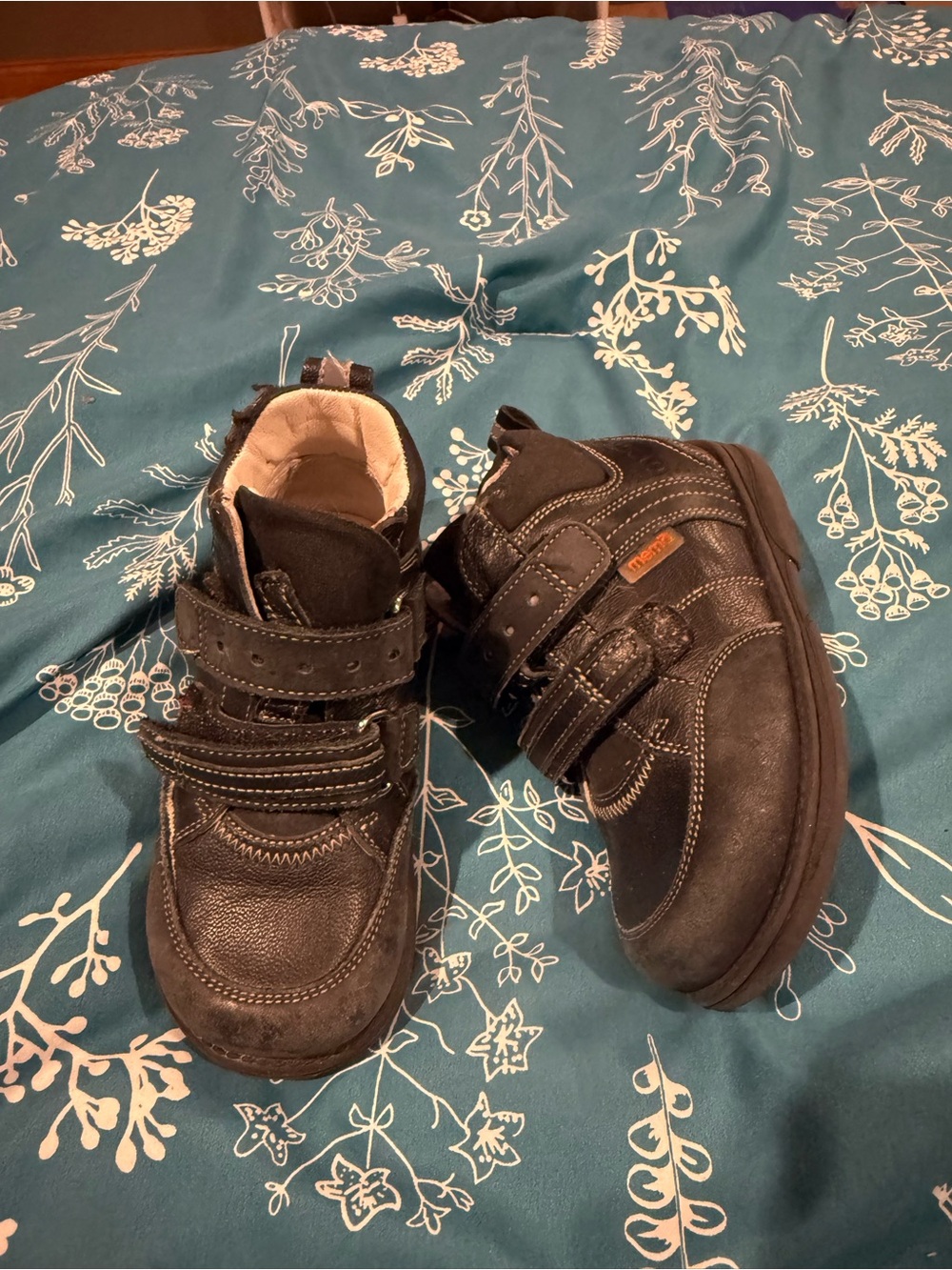 Kids Black Leather Casual Shoes with Velcro Straps